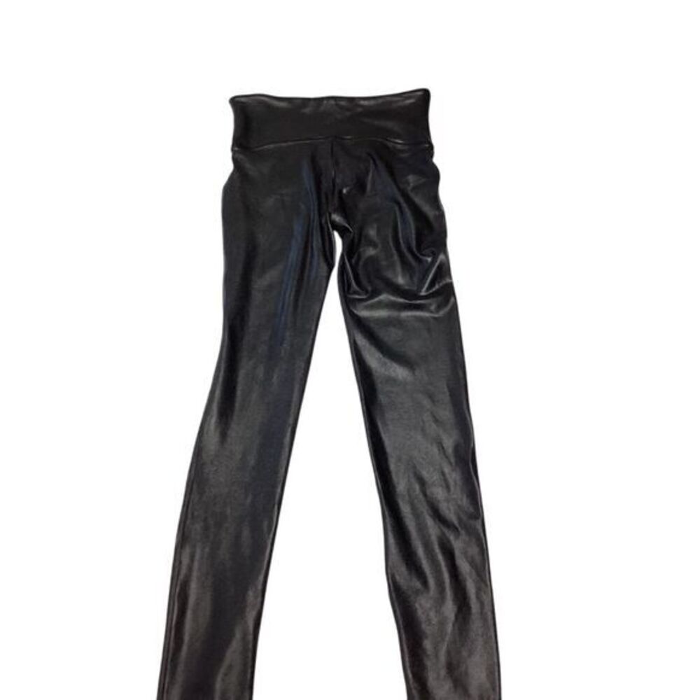 SPANX Faux Leather High Waisted Leggings Shaping‎ Pants Black Shiny L/G